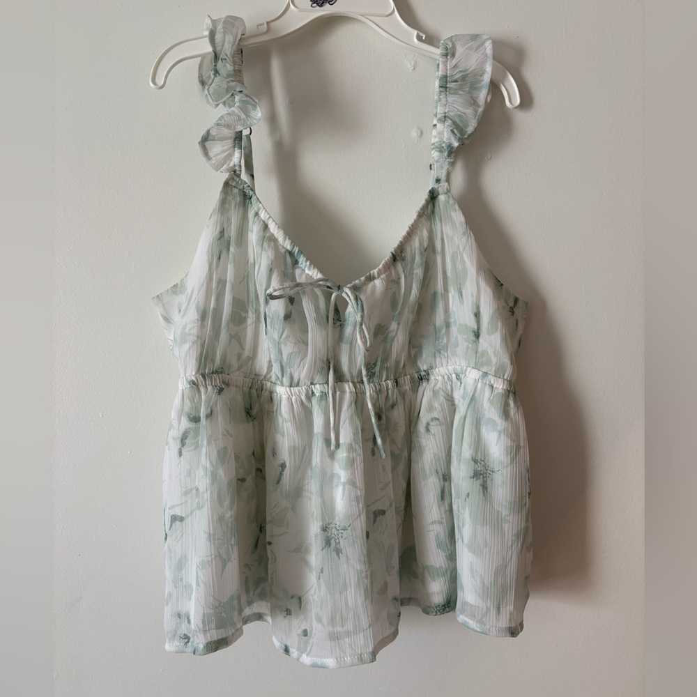 Hollister Green Floral Ruffle Blouse